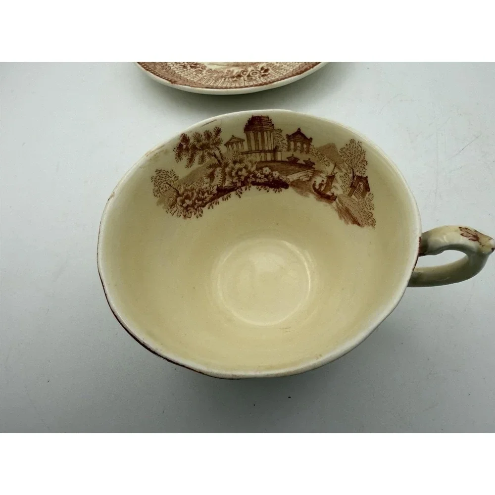 Ridgways Grecian Red Transferware Tea‎ Cup & Saucer England Vintage